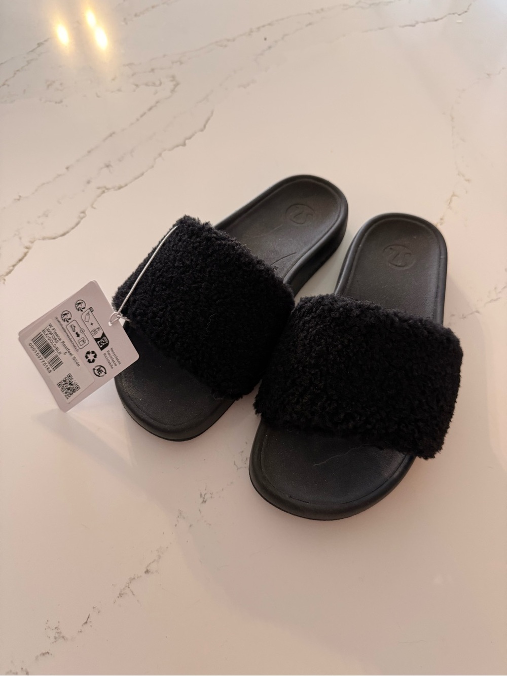 Lululemon Black Fuzzy Slide Sandals